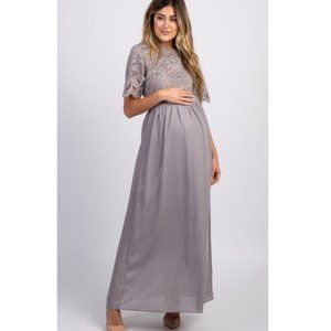 PinkBlush Maternity Gray Lace Maxi Formal Small